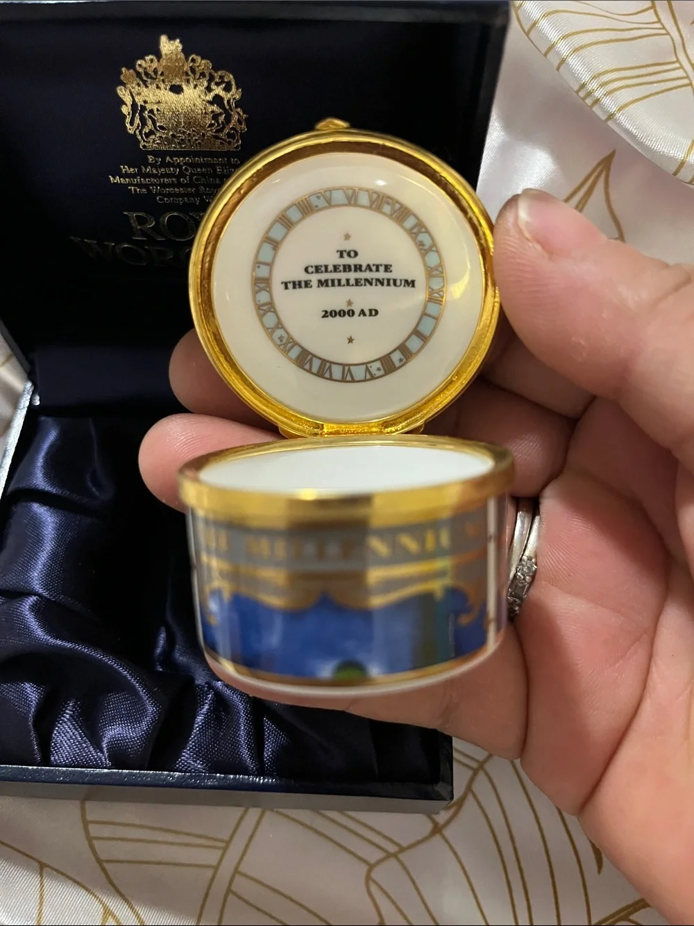 Royal Worcester Blue and Gold Decorative Compact Box